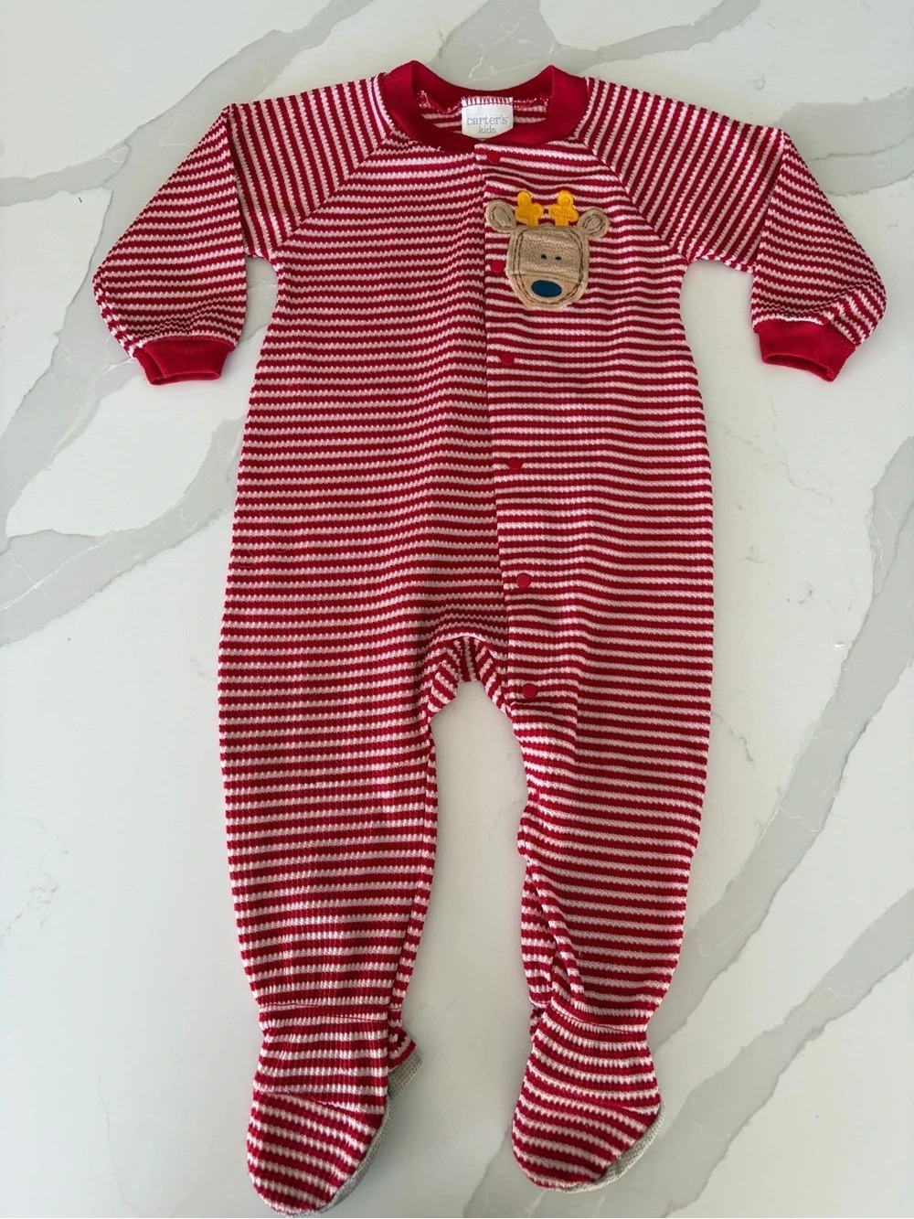 Carter's Vtg 90s Christmas Reindeer Striped  Footed Holiday Sleeper 18M